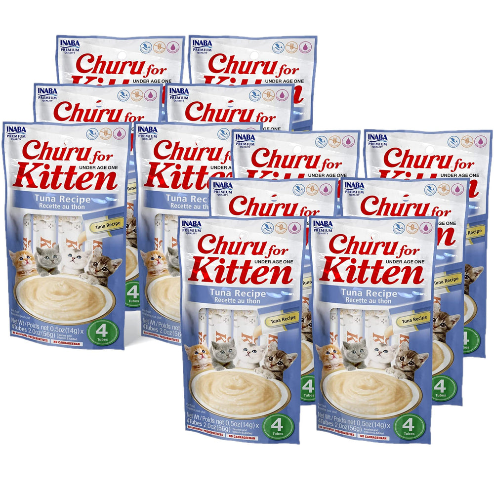 INABA Churu para gatitos puré de atún en tubo, ideal para alimentar a mano