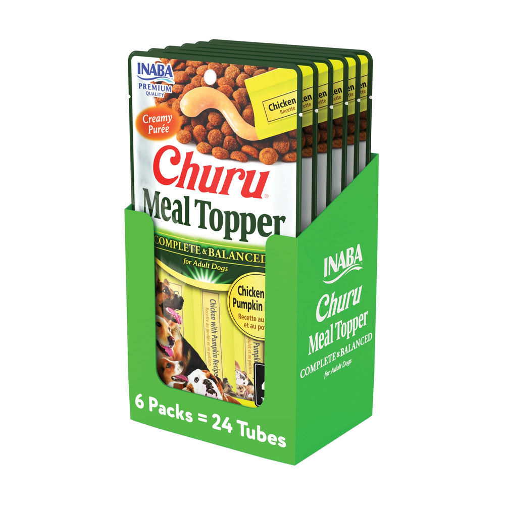 INABA Churu Topper para perros, pollo con calabaza, puré cremoso en tubo para alimentar