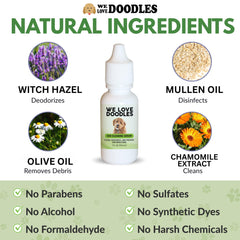 Ingredientes ecológicos de We Love Doodles para oídos, fórmula limpia y segura.