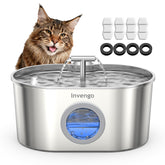 Invengo Fuente de Agua para Gatos en acero inoxidable, 2.2L, fomenta hidratación diaria.