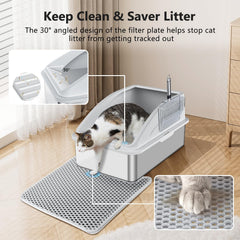 INVENHO caja de arena de acero inoxidable, dimensiones grandes para libertad de movimiento en gatos.