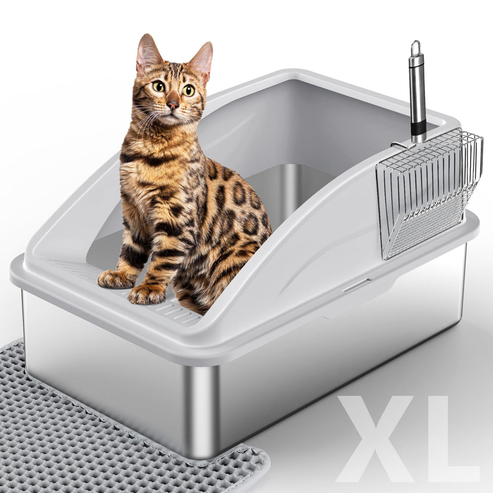 INVENHO caja de arena de acero inoxidable con tapa, privacidad para gatos grandes y olores controlados.
