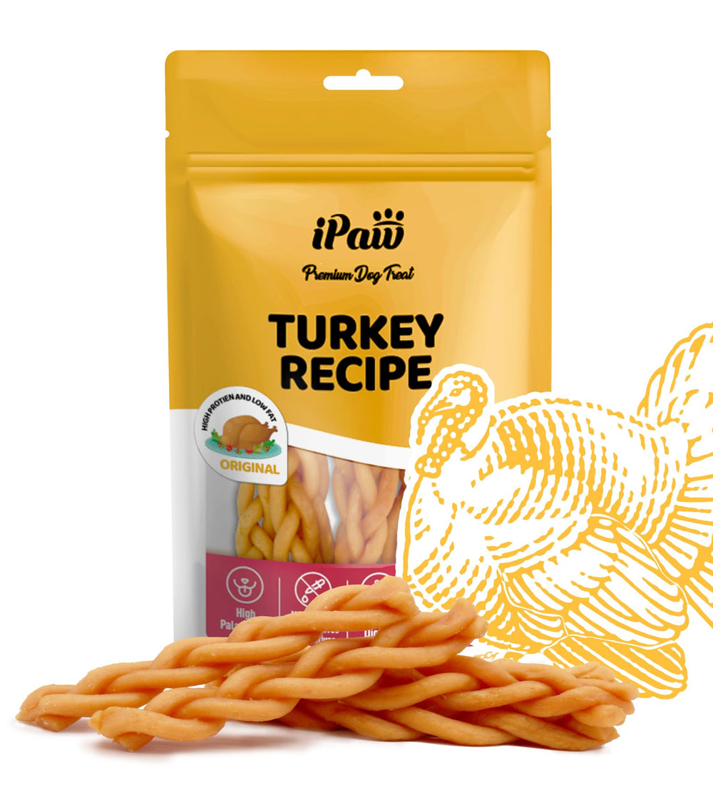 iPaw bocaditos de pavo para perros en empaque práctico para entrenamiento.
