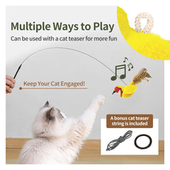 ipawspace juguetes para gatos con menta gatuna, gato jugando con pajaro cantando.