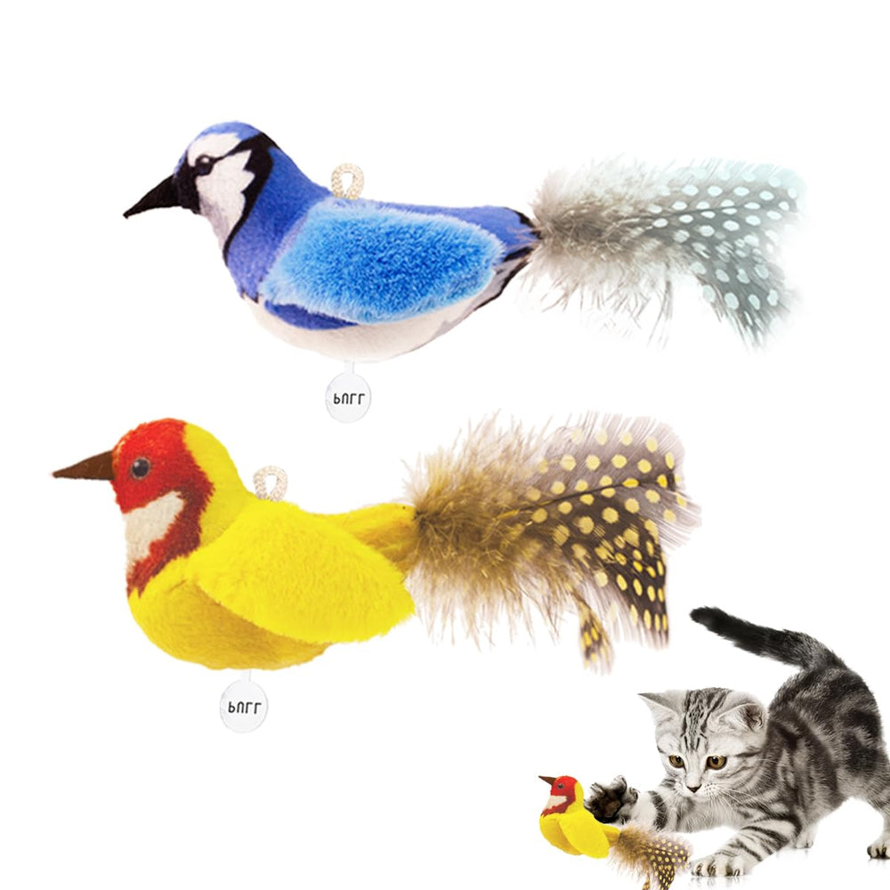 ipawspace juguetes para gatos con menta gatuna, pajaro cantando y pluma real, dos-pack.