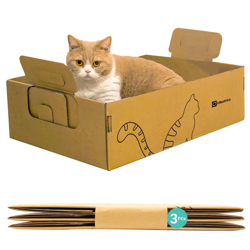 IRRESTRICO: caja de arena desechable plegable grande para gatos, fácil de usar.