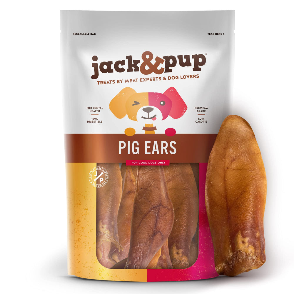 Jack&Pup orejas de cerdo medias en empaque, snack natural para perros.