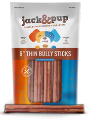 Jack&Pup bully sticks de 6 pulgadas para perros pequeños, masticación segura y sabrosa.