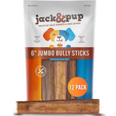 Jack&Pup bully sticks grandes 6 pulgadas con empaque de 12, snack proteico para perros grandes.