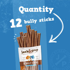 Jack&Pup bully sticks proceso USDA, carne de alta calidad para perros grandes.