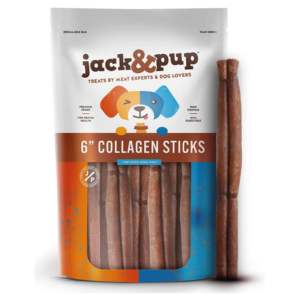 JackPup palitos de colágeno de res de 6 pulgadas para perros, diseño duradero para masticar.