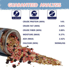 JADINGSFARM Mezcla Buffet Frutal: ingredientes naturales como avena y frutos para palatabilidad.