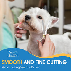 Tijeras JASON de precisión para perros y gatos con 54 dientes para desbaste suave.