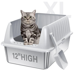 Jecoo arenero XL de acero inoxidable con tapa, ideal para gatos grandes y espacios amplios.