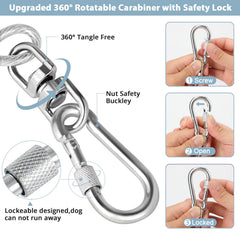Carabiner Jenico de cierre reforzado y giro de 360 grados para evitar enredos.