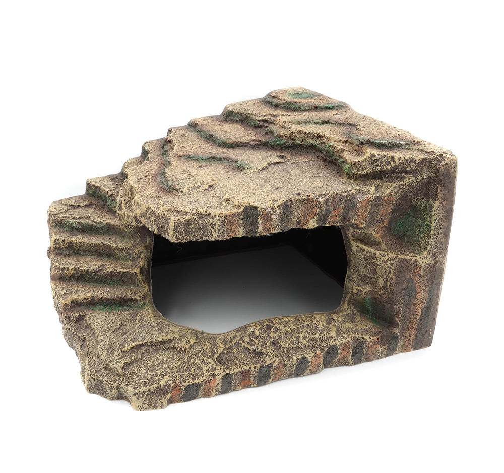 JIHAQUA cueva-resina-extralargo ofrece refugio natural para reptiles en terrario.