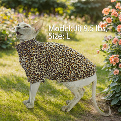 JL WarmPaws Sphynx Leopard Sweater dorso, ajuste suave que abraza el cuerpo.