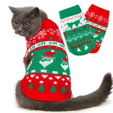 Sudadera navideña Jnancun para gato rojo, vista frontal y cómodo.