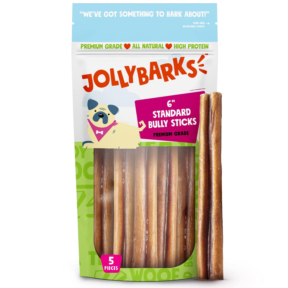 Jolly Barks palitos bully 6 pulgadas para perros pequeños, paquete de 5, sabrosos.
