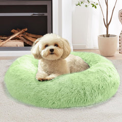 Cama para perros redonda JOLLYVOGUE verde claro, refugio suave para siestas.