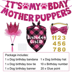 JOTFA lazo de cumpleaños para perro en rosa, complemento elegante para el atuendo