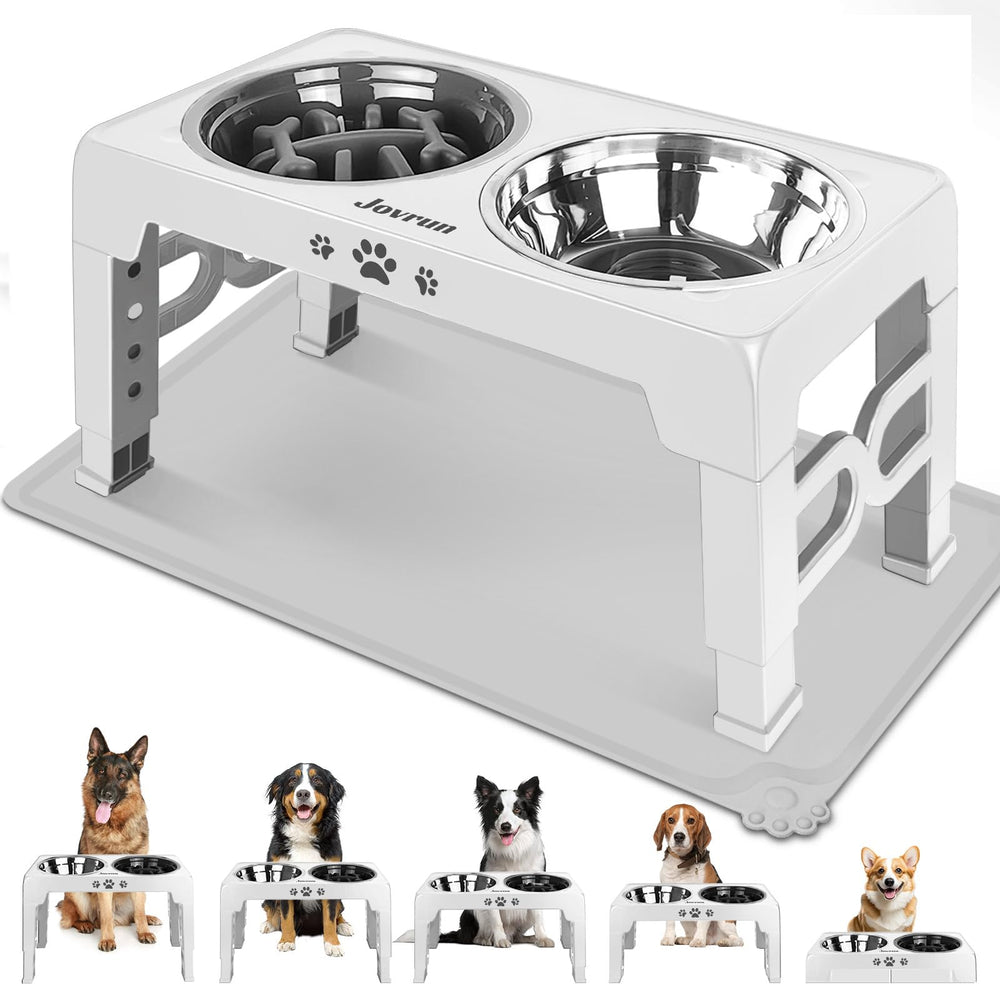 Comederos Jovrun elevados con soporte ajustable para comodidad al comer.