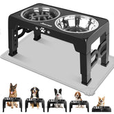 Jovrun comedero perro elevado con tazones de acero inoxidable, favorece una postura cómoda al comer.