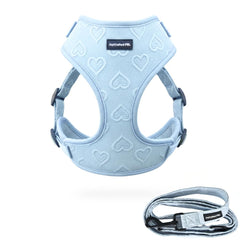 JoyCrafted-FBL arnés azul con corazones, cómodo para paseos diarios.