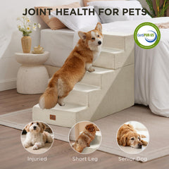 Joydeco escaleras para perros 5 pasos con funda lavable para higiene fácil.