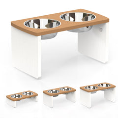 JOYOPAW soporte elevado para perros con base teca-blanco, estabilidad para comer.