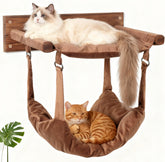 JSPYFITS hamaca de gato montada en pared con madera estable para reposo.