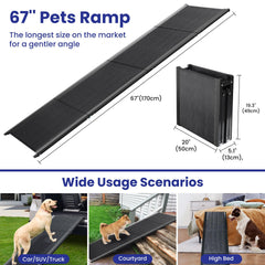 Rampa extra ancha de 20 pulgadas para perros grandes con seguridad al subir.
