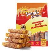 Jungle Calling rollos piel cruda envueltos en pollo ahumado para perros.