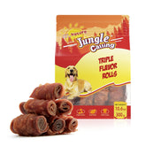 Jungle Calling rollos sabor pollo, alto en proteína para perros activos.