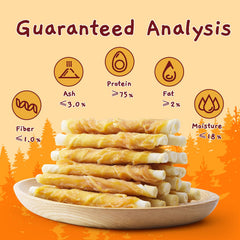 Jungle Calling snack masticable envuelto en pollo, promueve higiene dental.
