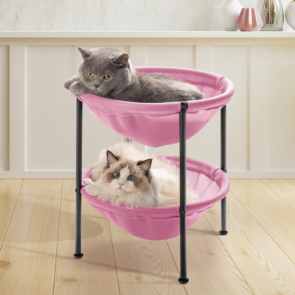 JUNSPOW cama-gatos-doble-rosa-dos-niveles: perfecta para descanso compartido.