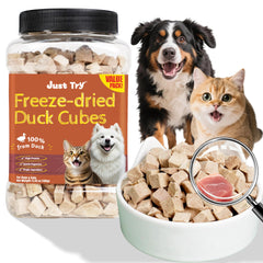 Just Try cubos de pato congelados en empaque hermético para conservar frescura.