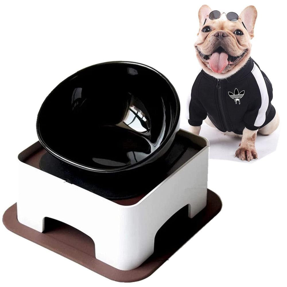 JWPC Bulldog Bowl antideslizante en cerámica negra para comidas estables.