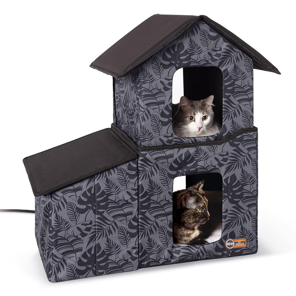 K&H Pet Products casa para gatos exterior de dos pisos, refugio cálido para felinos.