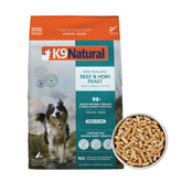 K9 Natural alimento deshidratado sin granos con empaque, ideal para dietas libres de cereales.