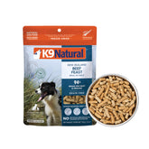 K9 Natural ternera deshidratada en bolsa cerrable, ideal para una comida completa.