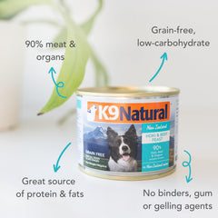K9 Natural pate suave, textura cremosa, ideal para perros con paladar sensible.