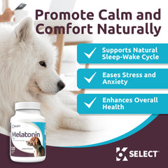 Frasco de K9 Select melatonina con 120 tabletas para dormir mejor.