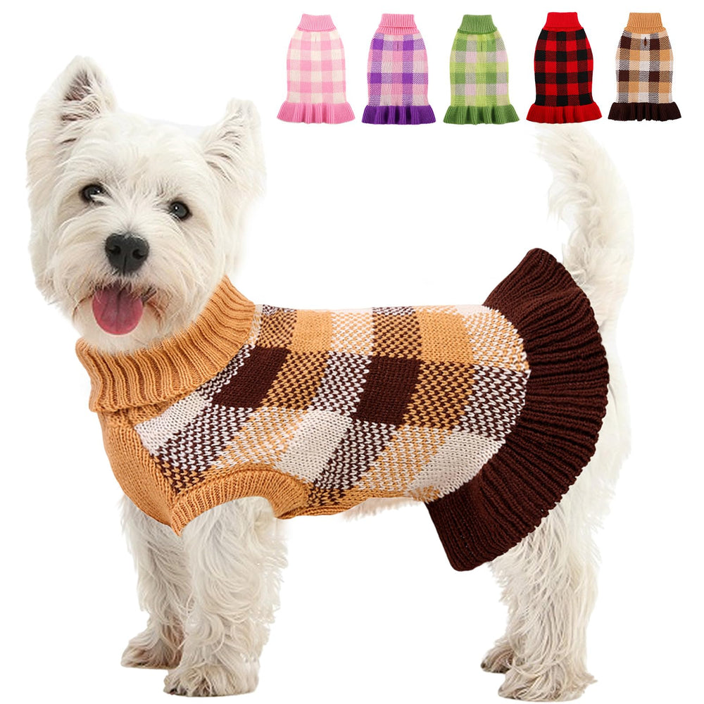 KAMA BRIDAL vestido-suéter para perro plaid cafe cuello tortuga mantiene caliente