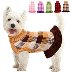 KAMA BRIDAL vestido-suéter para perro plaid cafe cuello tortuga mantiene caliente
