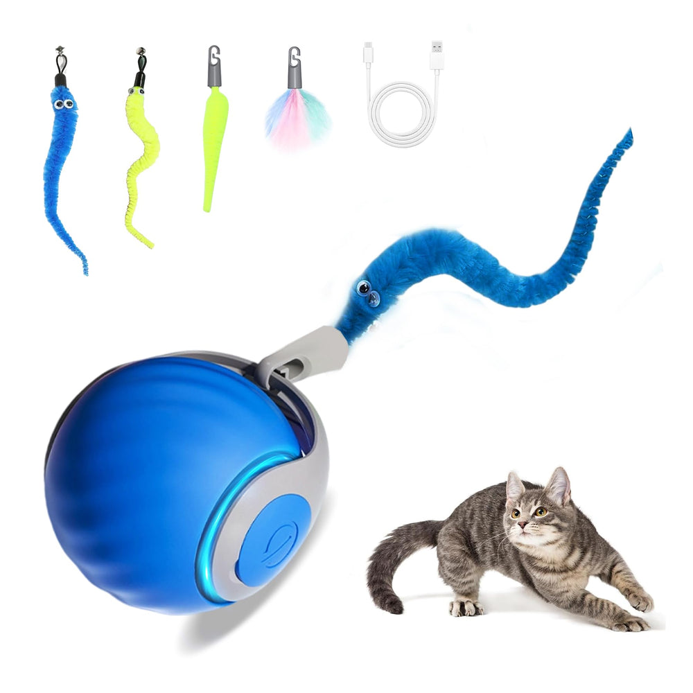 kanuoc cola veloz: juguete interactivo azul que estimula la actividad física del gato.