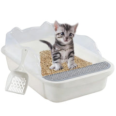 Kathson caja-arena abierta para gatos con borde alto evita salpicaduras y mantiene limpio.