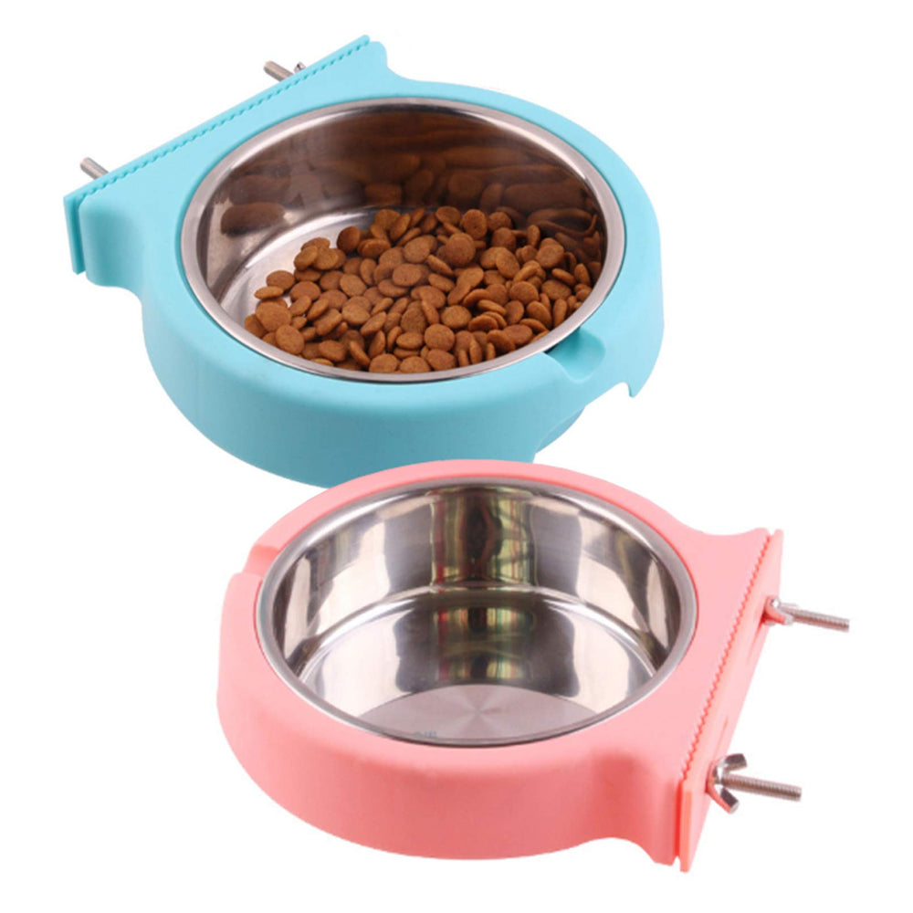 kathson comedero jaula colgante de acero inoxidable, doble cuenco para alimento y agua.