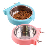 kathson comedero jaula colgante de acero inoxidable, doble cuenco para alimento y agua.