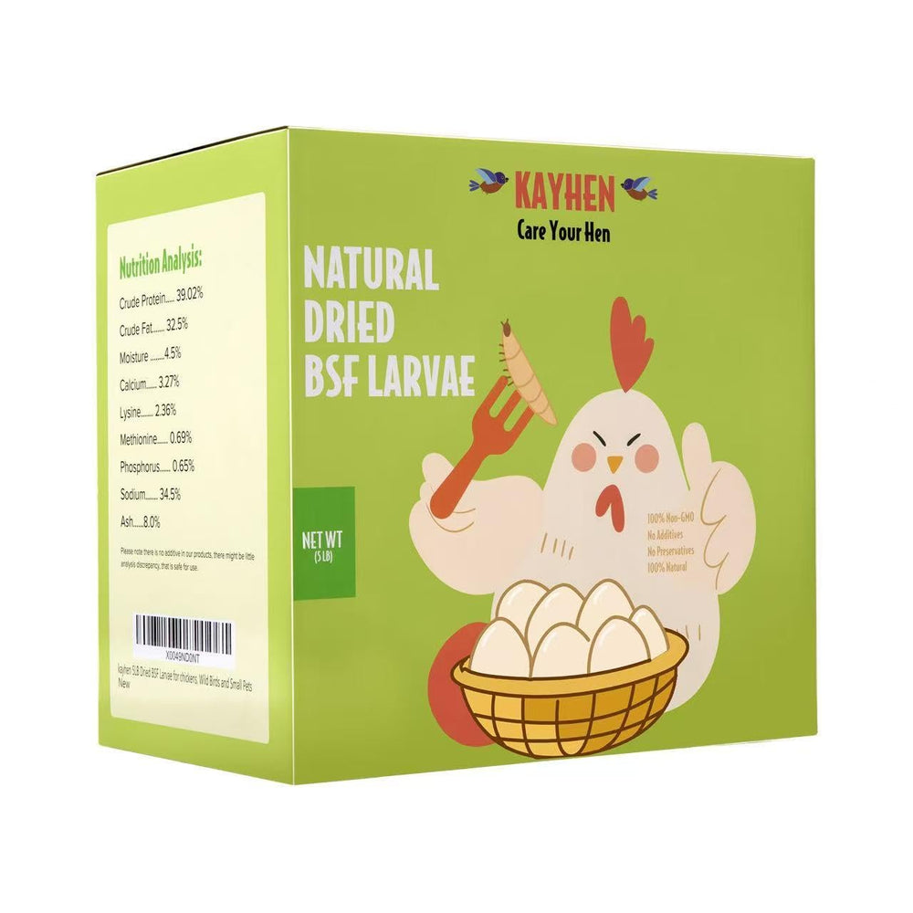 KAYHEN larvas secas en bolsa, snack natural para gallinas con alto aporte proteico.